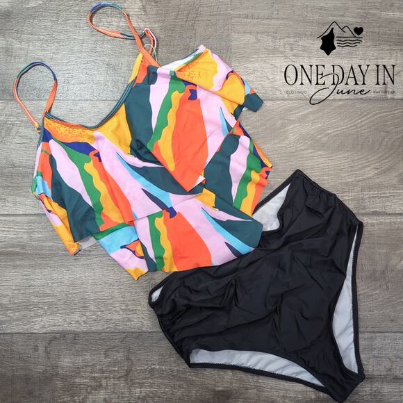 Adisputent High Waist Flounce Bikini Swimsuit Size L - Picture 3 of 7